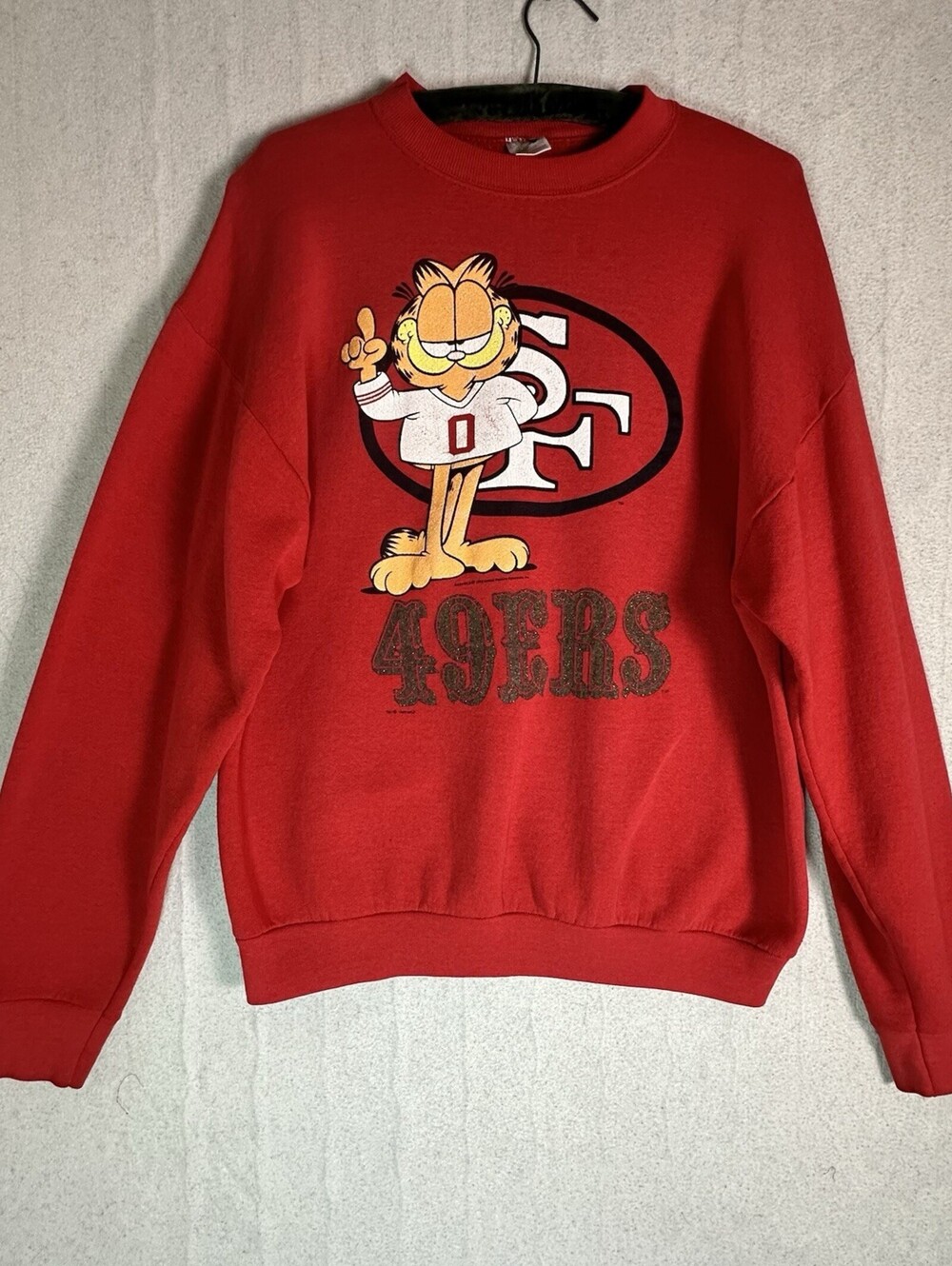 Vintage 90’s 49ers Garfield Crewneck Sweatshirt Red Football Cozy Cat Sz Xxl